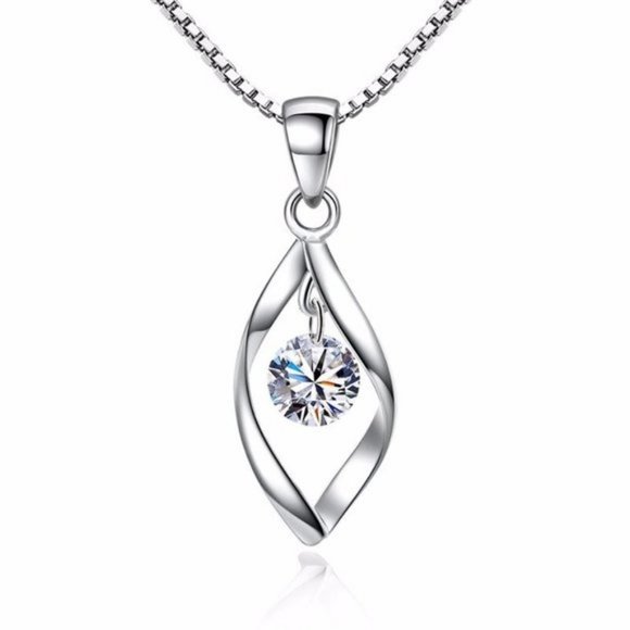 *925 Sterling Silver Diamond Waterdrop Necklace C6 - Picture 3 of 4